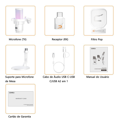 Microfone Cardioide Sem Fio Rgb Para Jogos Comica Uni Pro(d)