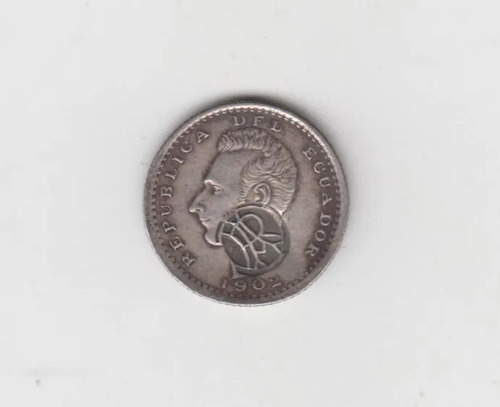 Moneda Ecuador Resello Galapagos 1/10 1902 Plata Excelente +