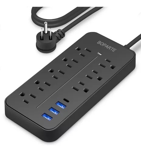 Regleta de alimentación plana – Cable de extensión de enchufe de 5 pies, 6  tomacorrientes, 3 puertos USB, extensor de salida con protección contra