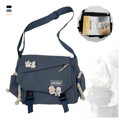 Saco De Mensajero De Nylon Mujer Mochila Coreana, Kawaii Color Azul oscuro