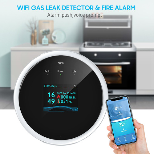 Mz Alarma Wifi De Fugas De Gas E Incendios Con Pantalla Lcd