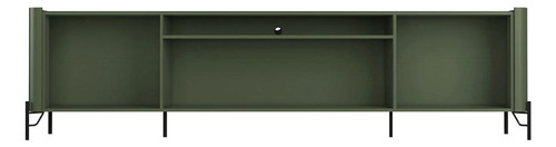 Rack Com 4 Portas Brise Para Sala 220cm Pés Metal 100% Mdf Cor Musgo Com Preto