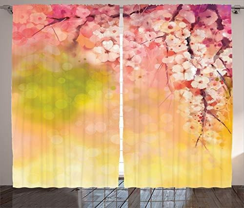 Cortinas Ambesonne Nature, Ilustraciones Florales De Cerezo 