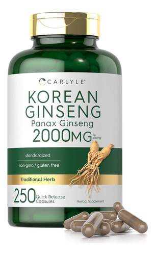 Capsulas De Extracto De Ginseng Coreano 2000 Mg Carlyle