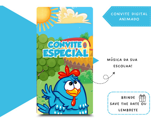 Convite Digital Animado Galinha Pintadinha - Menino Azul-aço