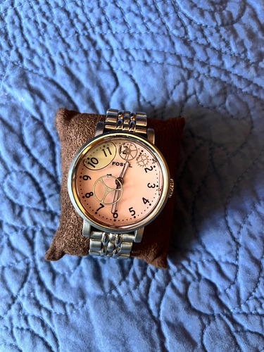 Reloj Dama Fossil Original Usado Barato Funcionando Pila Plateado Plateado Rosa (Usado)