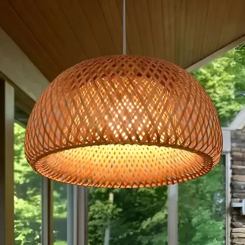 Lustre Luminaria Pendente Rústico Bambu Palha Palhinha Fibra