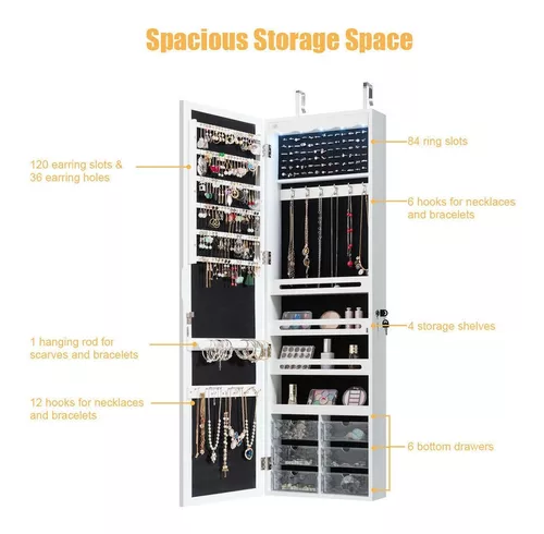 COSTWAY Espejo Joyero, Espejo Joyero de Pared/Puerta, Armario