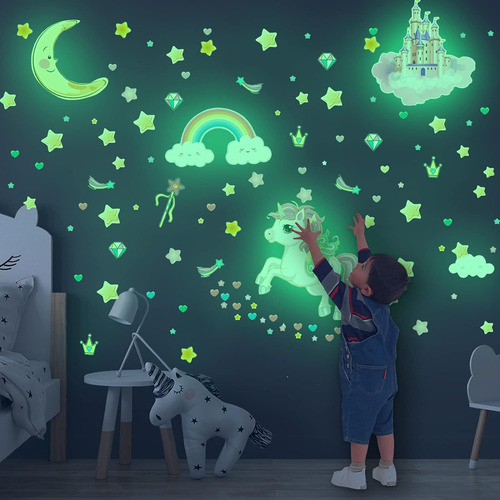 Calcomanías De Pared Estrellas Y Unicornios Que Brillan E...