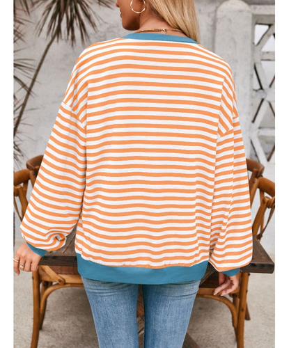 Sudadera Mujer Rayas Cuello Redondo Suelta Otoño Invierno
