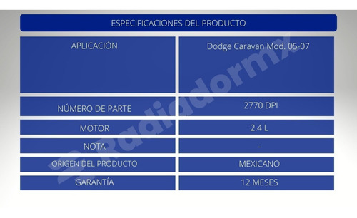 Radiador Dodge Caravan Mod. 05-07 2.4l