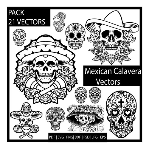 Colección De 20 Vectores De Calaveras Mexicanas