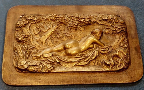 Placa Bronce Escultura Mitologi Desnudo Ninfa Satiro Fauno  