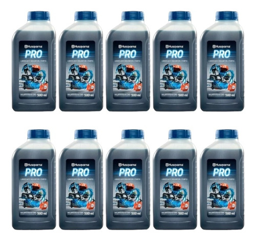 10 Unidades Óleo Lubrificante 2 Tempos Husqvarna Pro 500 Ml