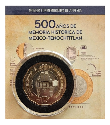 Blister 20 Pesos 500 Años De México Tenochtitlan