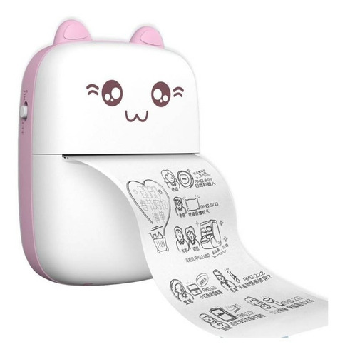 Mini Impresora Térmica Portátil Bluetooth Gatito + 1 Rollo Color Rosa