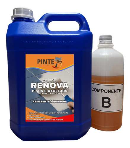 Renova Tinta Epóxi Piso Cerâmico E Azulejo 3,6l Azul Celeste Azul-celeste Brilhante