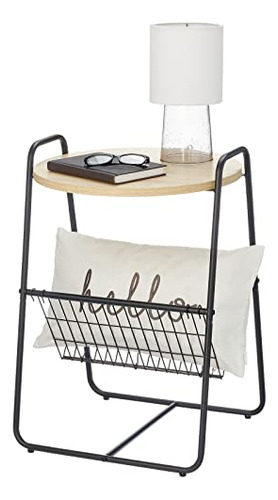Mesa Auxiliar Industrial Con Cesta De Alambre, Minimalista