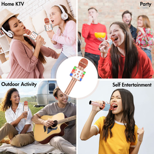 Karaoke Machine Winique For Kids Bluetooth W/ Led Rose Gold