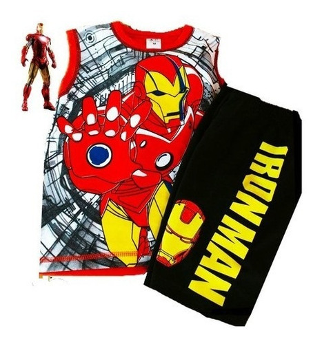 Conjunto Infantil Avengers Homem Ferro Heróis Tam 1 A 7 Ano