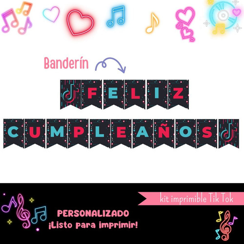 Kit Tik Tok Imprimible Cumpleaños Candybar Personalizado