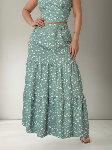 Saia Feminina Plus Size Tres Maria Longa Rodada Forrada Moda