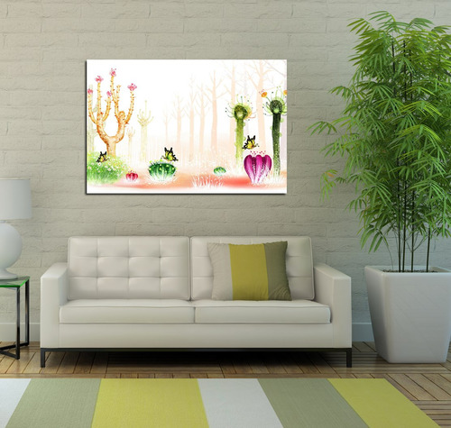 Cuadro 60x90cm Mariposas Flores Cactus Cartoon Cardon Dibujo