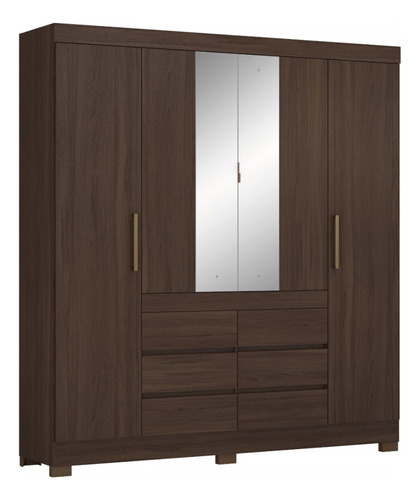 Guarda-roupa Casal Cádis 4 Portas 6 Gavetas Com Espelho Cor Marrom