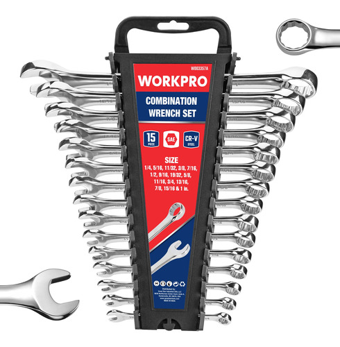 Workpro Sae - Juego De Llaves Combinadas De Acero Cr-v, 15 P