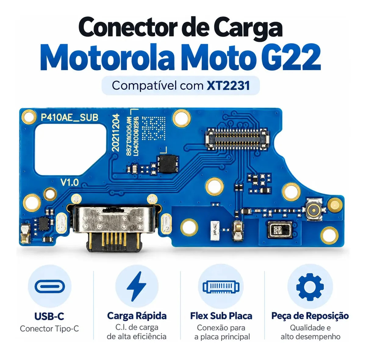 Placa de Carga Compatível Moto G22 XT2231 Turbo Conector Type-C
