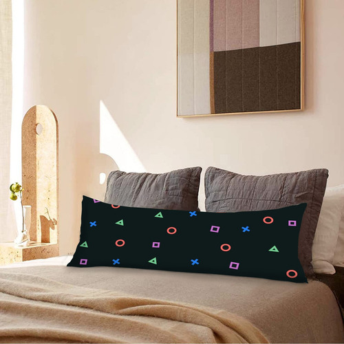 Cojin Almohada Larga Botones Figuras Fondo Negro 35x100cm Diseño de la tela Lisa