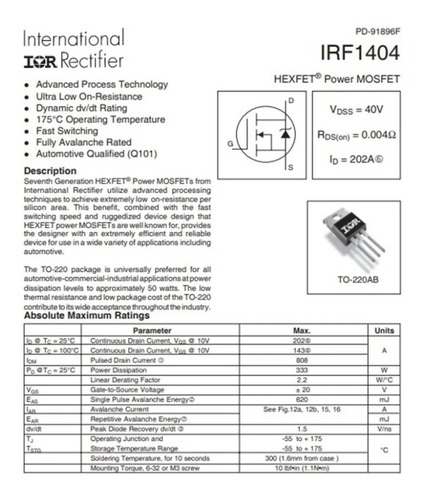 Imagem 4 de 4 de 2 Transistor Irf1404 Irf 1404 100% Original