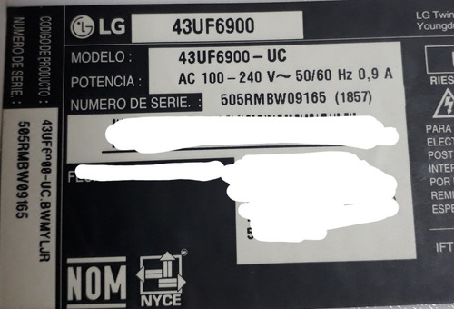 Main LG 43uf6900 Eax66602602 (1.0) (Usado)