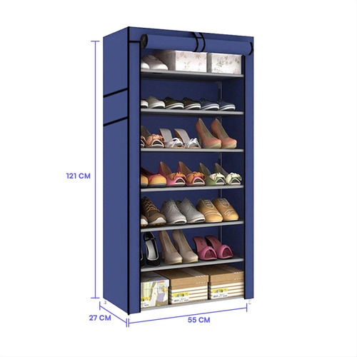 Rack Zapatera Cubierta De Tela 7 Niveles Lincky Organizador Zapatos Color Azul