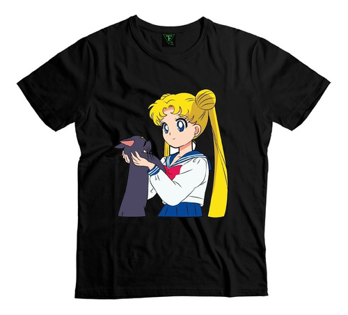 Polera Sailor Moon Serena Y Luna Gato Anime Niña Niño Algodn