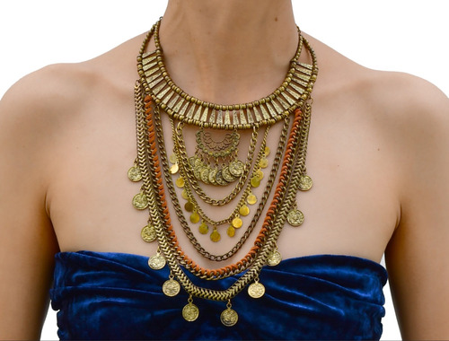Collar Cadena Pedreria Oro Decoracion Metal Colgante 