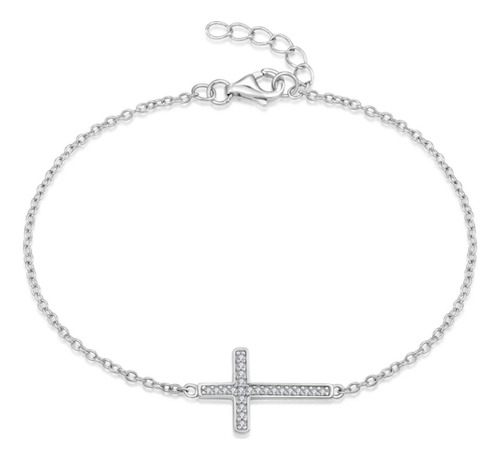 Pulsera Rodio Plata 925 Con Zirconia Cúbica Cruz