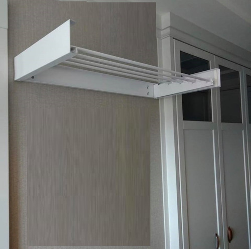 Imagem 7 de 9 de Varal Aluminio 1,2m Oculto/magico -7 Varetas Dobravel Branco