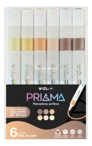 Marcador Acrilico Prisma 6 Cores Tons De Pele