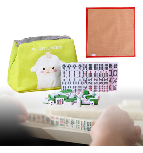 Fun Mini Mahjong Set Con Mantel Pequeño Juego De Mesa Verde