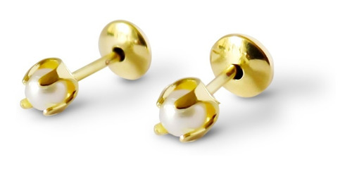 Aros Bebé Perlita Sintética 2mm Grifas Enchapado Oro 18 K