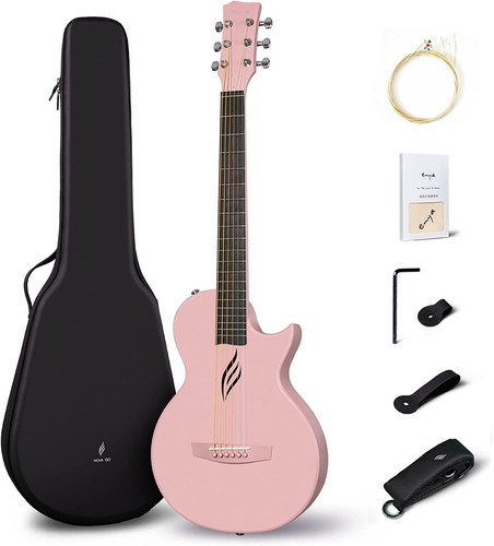 Guitarra Acustica 1/2 Fibra Carbono Color Rosa Marca Enya