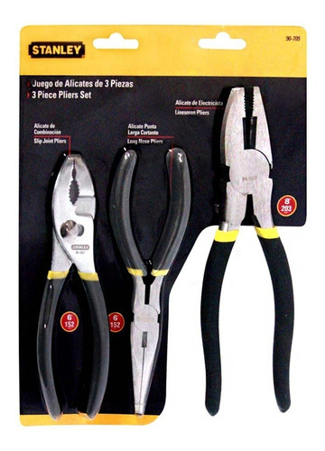 Juego De 3 Pinzas Para Electricista Stanley Sta-90-709