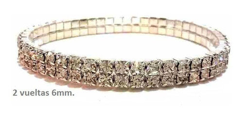Imagen 2 de 8 de Pulsera Strass Elastizada Fiesta Noche Dos Vueltas Plateada