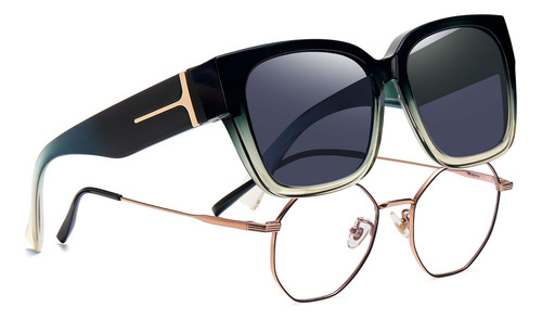 Lentes De Sol Sobrepuestos Hombre Mujer Polarizados De Moda Unisex Uv400 Anti Luz Solar Proteger Ojos Color Verde Degradado / Gris
