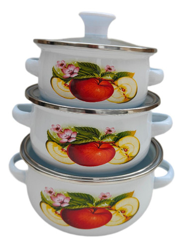 3pcs Esmaltpot Sopa De Sopa Profunda Y Manijas De Cocina