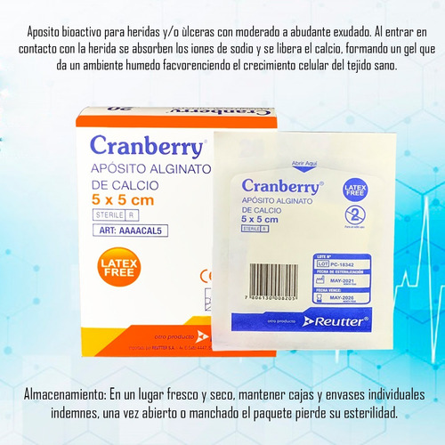 Apósito Alginato De Calcio 5x5 Cranberry - Pack De 5 Unid