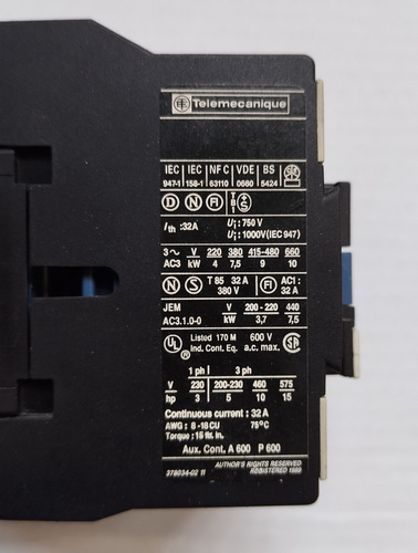 Contactor 3 Polos Lc1d1810 Telemecanique 220vlts (Usado)