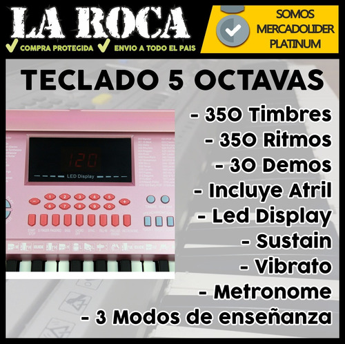 Imagen 4 de 10 de Teclado Musical Piano 61 Teclas 5 Octavas Microfono Atril