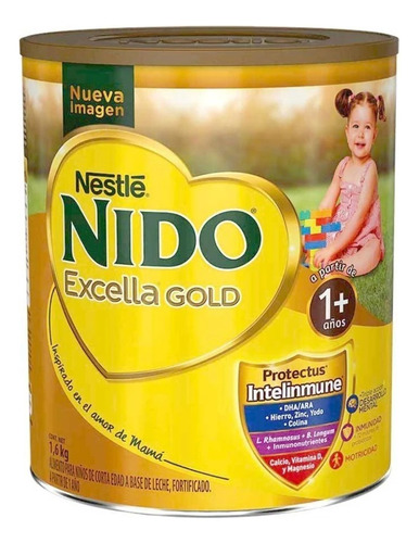 Leche de fórmula en polvo Nestlé Excella Gold en lata de 1 de 1.6kg - 12 meses a 3 años
